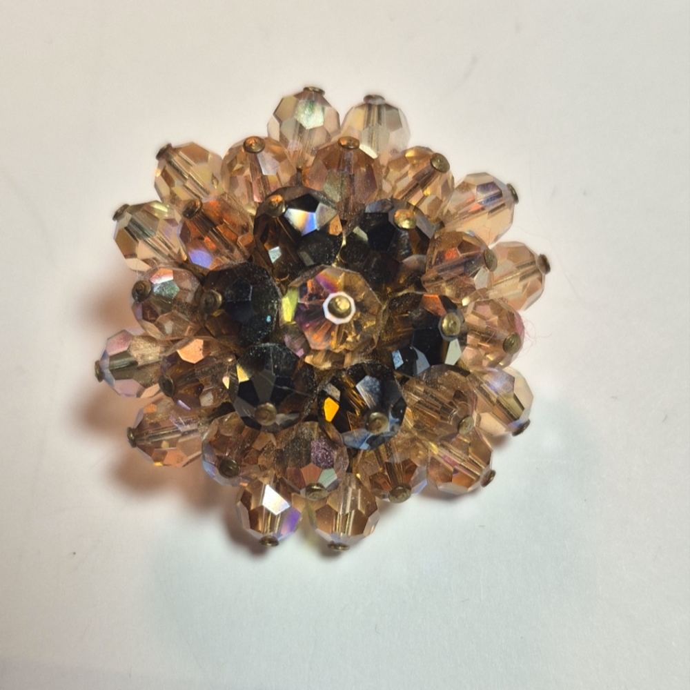 Vintage Amber  Aurora Borealis Brooch